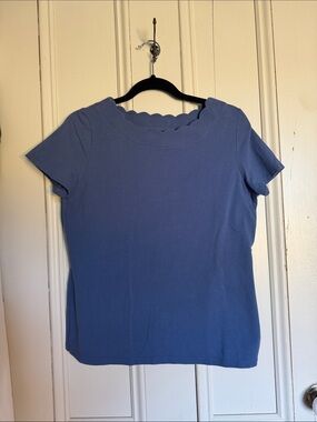 Anne Klein Scallop Neck Short Sleeve Top - Periwinkle Blue